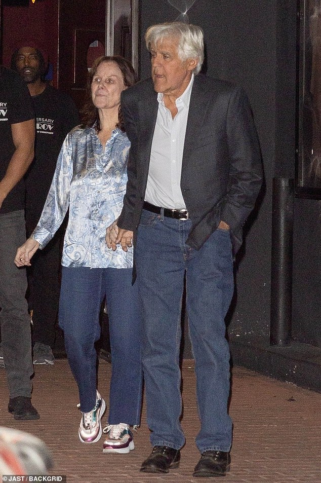 Jay Leno and his wife Mavis were seen attending his comedy show in West Hollywood on Wednesday amid a heartbreaking update on his battle with dementia.