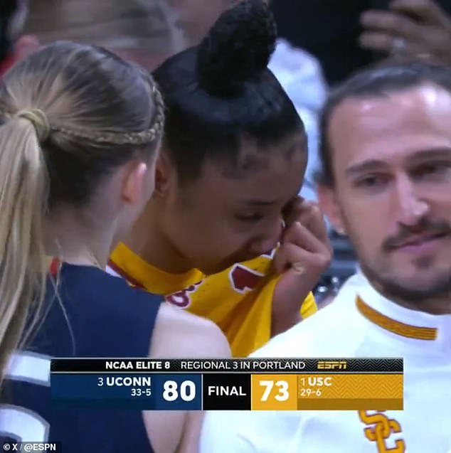 ESPN caught UConn's Paige Bueckers consoling USC's Juju Watkins after Monday night's game