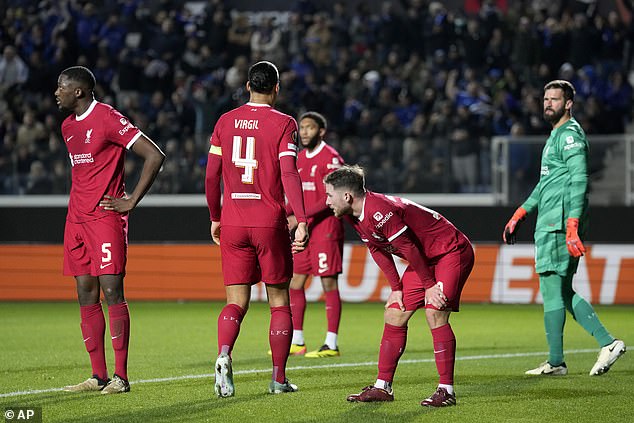 The Reds, photographed dejected at the end of the match, failed to overturn a 3-0 deficit from the first leg against Atalanta, but still won the first leg 1-0 thanks to a Mo Salah penalty in the first half .
