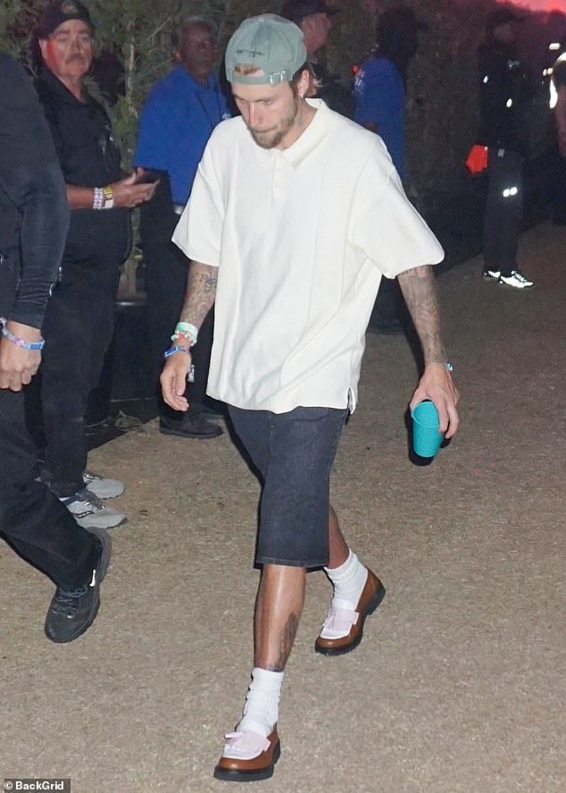 Justin Bieber kept a low profile while attending the Coachella festival in Indio, California, on Friday night.