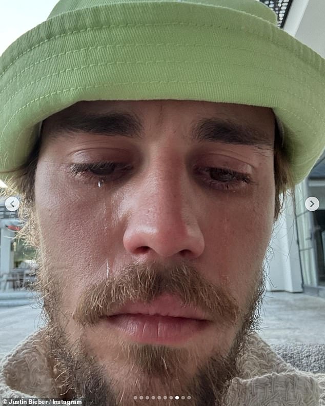 Justin Bieber shared a more emotional side on Sunday, when he posted several selfies of him crying.