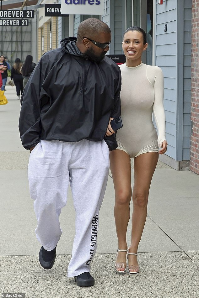 Kanye West, 46, and Bianca Censori, 29, put on a PDA while out and about in Oxnard, California, on Saturday.