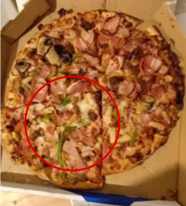 Ms Pickles said she returned the pizza (pictured) because she thought it looked like two pizzas had been merged into one.