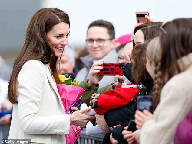 Kate meets the public during a tour after visiting Aberavon, South Wales, in February 2023.
