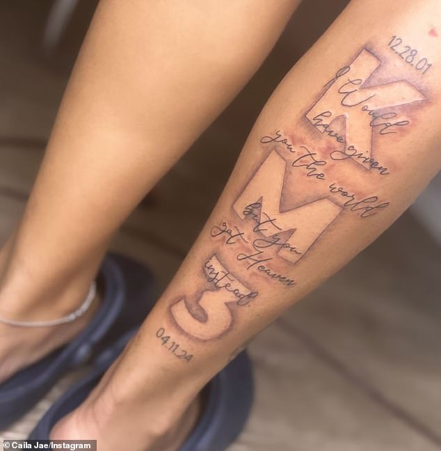 Keith Miller III's girlfriend had a tribute to the late catcher tattooed on her body.