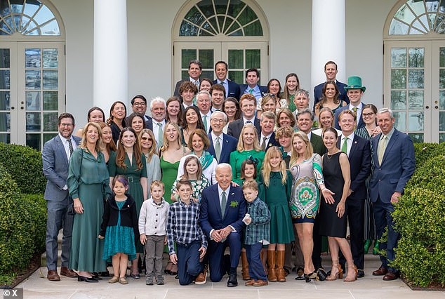 Many members of the Kennedy clan joined President Joe Biden at the White House on Sunday for St. Patrick's Day and spread the photo above on social media.