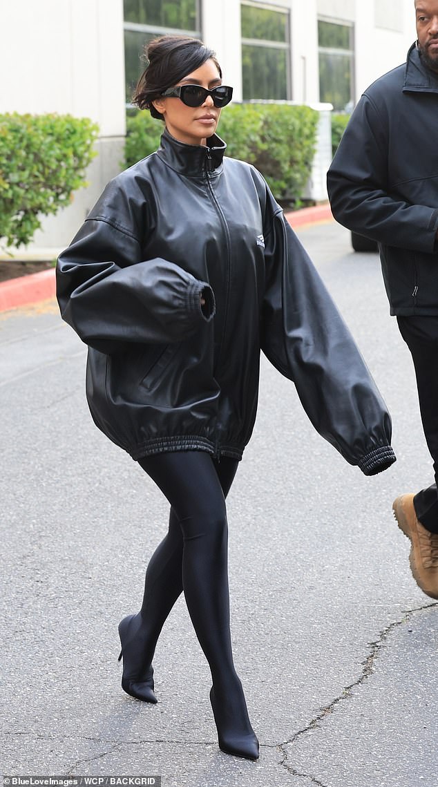Kim Kardashian showed up to her son Saint's basketball game in an all-black Balenciaga look on Friday.