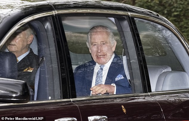 King Charles happily greeted royal fans and tourists today as he left Clarence House this morning.