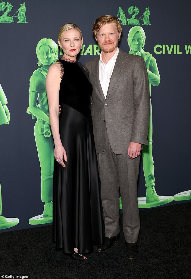 Kirsten Dunst hit the red carpet with husband Jesse Plemons Tuesday night at the Los Angeles premiere of their new film Civil War.