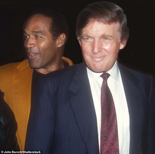 Former President Donald Trump and OJ Simpson in 1993. Before the gruesome murders of his ex-wife and her friend that would change Simpson's life, he had been invited to Trump's second wedding.