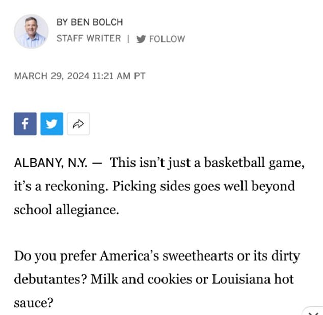 The second line of an LA Times op-ed criticizing the LSU women's team has been edited.