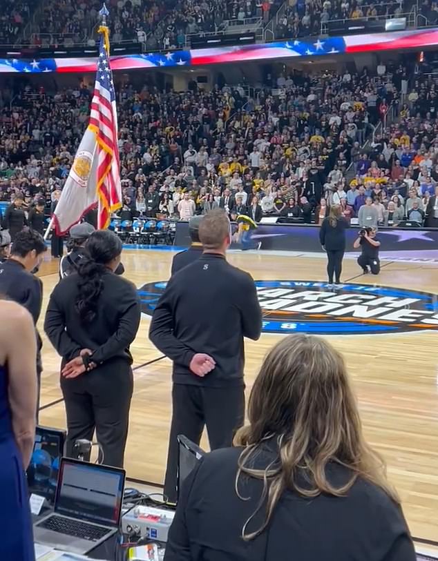 The national anthem played in Albany before Iowa and LSU's Elite8 showdown