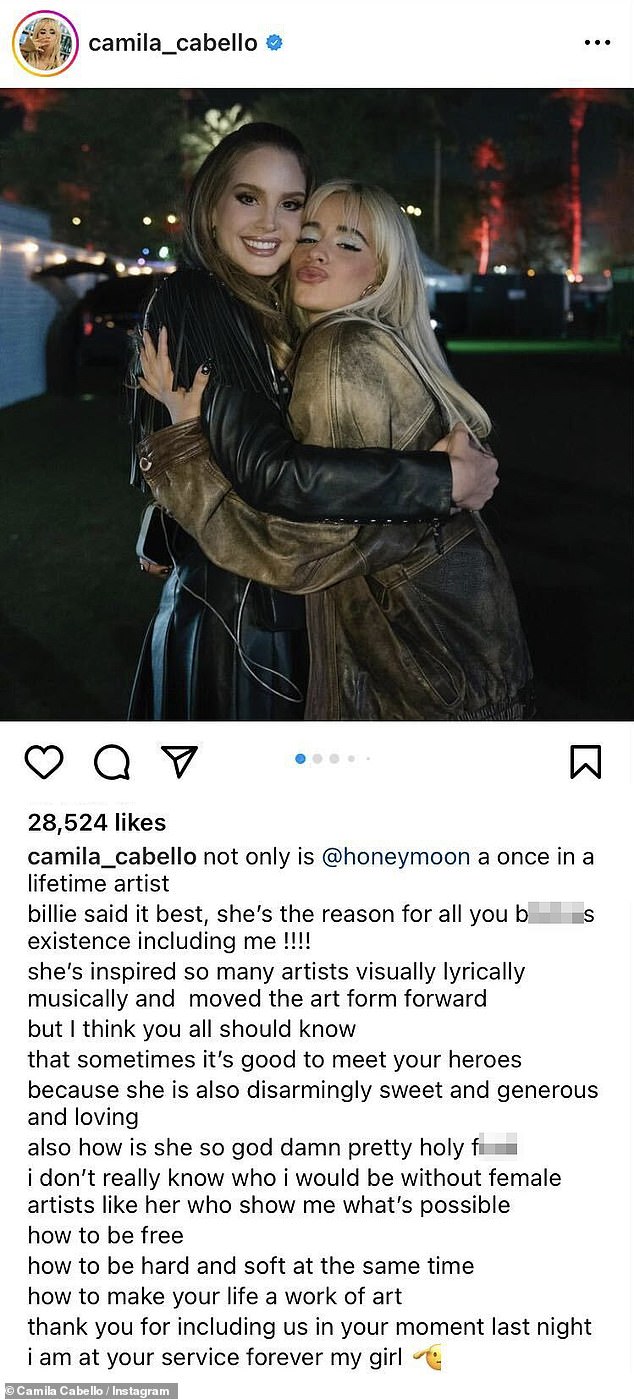 On Saturday, Cabello took to her main Instagram to share special moments from the night while also giving her a sweet shout-out and thanking her for the opportunity to perform together.