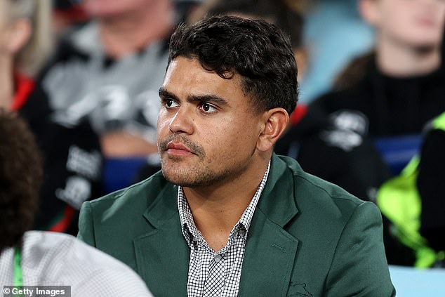 Latrell Mitchell of the Rabbitohs looks on during the round six NRL match between South Sydney Rabbitohs and Cronulla Sharks at Accor Stadium