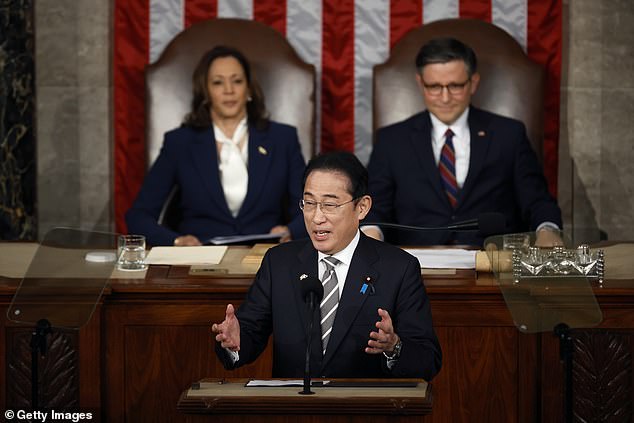 Japanese Prime Minister Fumio Kishida addressed a joint meeting of Congress on Thursday afternoon after attending a glitzy state dinner at the White House on Wednesday night.  He received a standing ovation when he mentioned the donation of cherry trees from Japan.