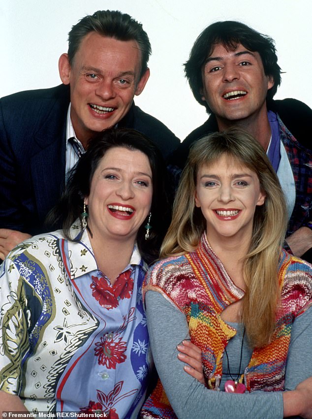 Leslie is known for her role in the British comedy Men Behaving Badly (pictured with Martin Clunes (top left), Caroline Quentin (bottom left) and Neil Morrissey (top right).