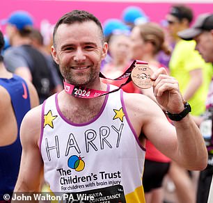 Celebrities took to the streets as record numbers of people took part in the London Marathon on Sunday in what has been billed as its most inclusive year yet, with Harry Judd seen at the finish line.