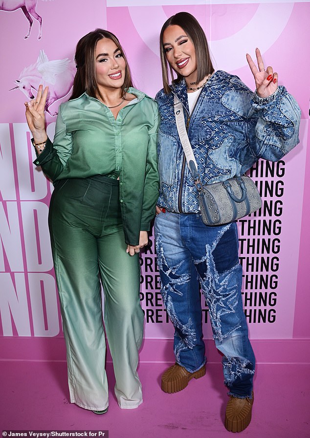 While Demi, who looked great in a double denim dress and bold brown boots, posed for solo photos at the VIP party before being joined by her sister Frankie.
