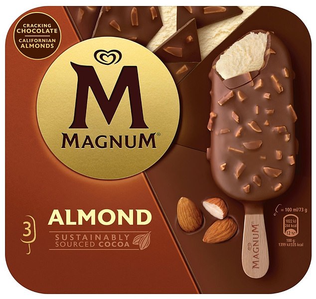Magnum Almond ice creams are usually sold in stores such as Tesco and Sainsbury's for £3.25 for a box of three.