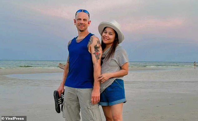 Panadda Ayles (pictured right) said her husband (pictured left) jogged in the sand before taking a dip at Jomtien beach, the scene of several accidental drownings in recent years.