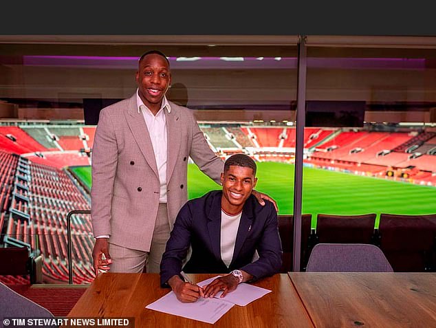 Dwaine Maynard (left) represents his brother Marcus Rashford (right) as his agent.