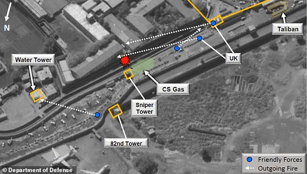 The Pentagon released aerial images showing the location of the explosion at Abbey Gate, as well as the areas where British and American forces opened fire.