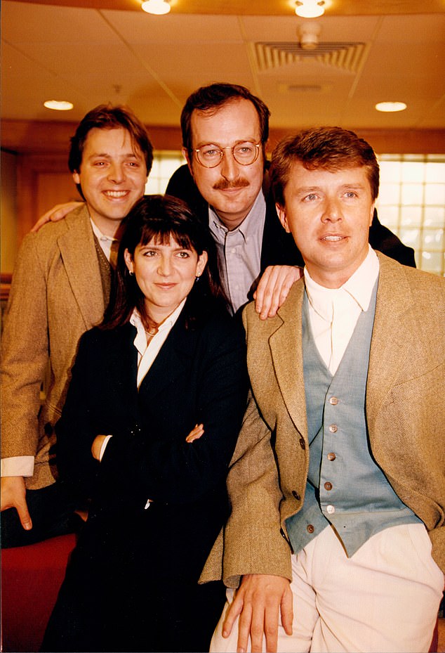 It has now been confirmed that Mark will take over Steve's Saturday lunch schedule from July as the show continues (LR Mark Goodier, Emma Freud, Steve Wright and Nicky Campbell pictured).