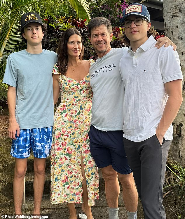 Mark Wahlberg posed for a rare family photo over the weekend with his wife Rhea Durham and their two teenage children while the brood vacationed in Hawaii.