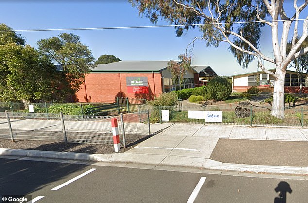 Belinda Van Steeg, 45, said the creep offered her son $1000 and demanded he get into the white car near Bellaire Primary School (pictured) on Cuthbert Ave in Geelong, Victoria, on Tuesday.