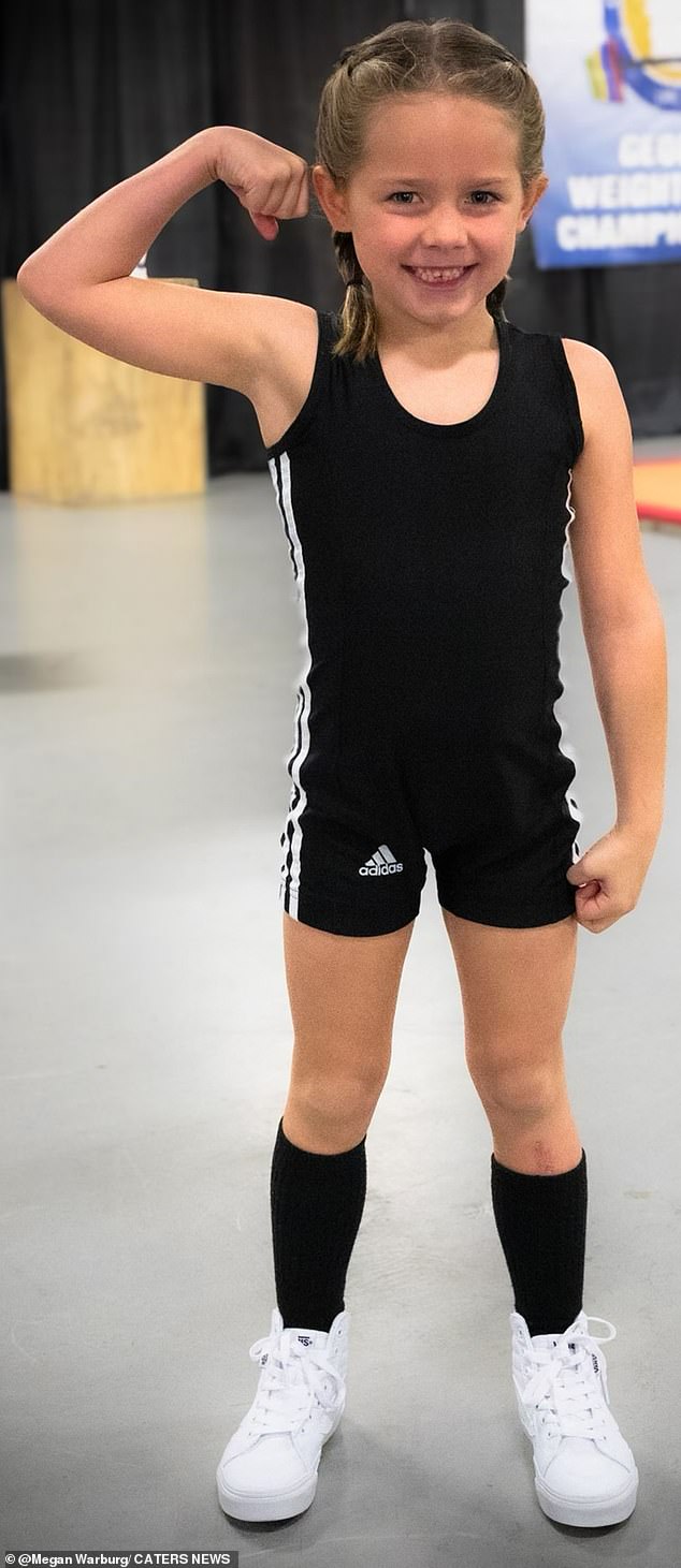She may only be six years old, but Jayde (pictured) is a huge gym fanatic and has been competing in weightlifting competitions with her mother.