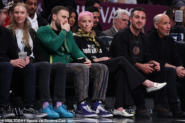 Rapinoe sat courtside at a Brooklyn Nets game against the Los Angeles Lakers on Sunday.