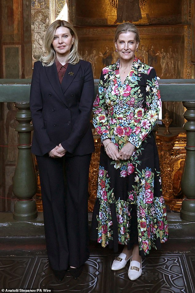 Pictured: The Duchess of Edinburgh with Ukraine's First Lady Olena Zelenska at St. Sophia Cathedral in kyiv during her visit to Ukraine.