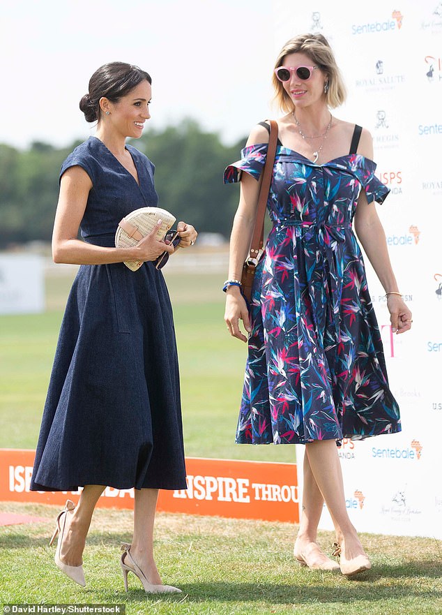 Meghan Markle has started distributing American Riviera Orchard jam to 50 of her friends, including her fellow 'polo wife' Delfina Blaquier (pictured at Berkshire Polo Club, UK in 2018).