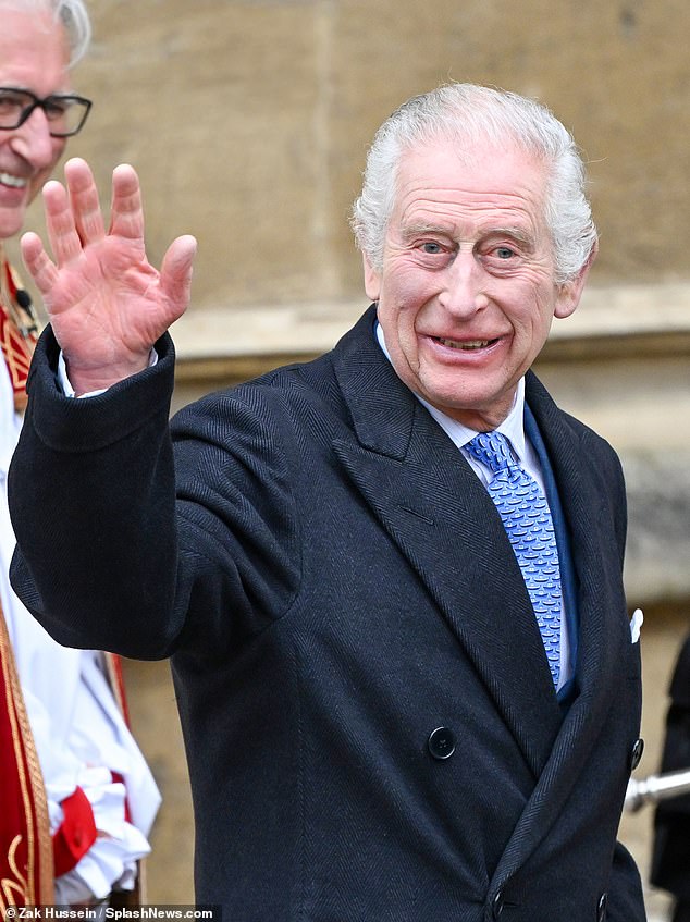 Sales of King Charles' Highgrove preserves brand may have increased due to the announcement of his daughter-in-law's business.  Pictured: The King attending the Easter Mattins service at Windsor Castle.