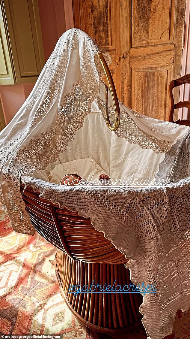 In the image, the little one lay in an ornate crib at Callemant d'Autane, a boutique home in Provence, southeastern France.