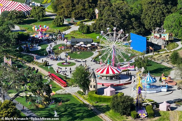 Michael Jackson's Neverland Ranch and its accompanying theme park came to life Friday as work continues on an upcoming film about the reclusive singer's turbulent life and career.