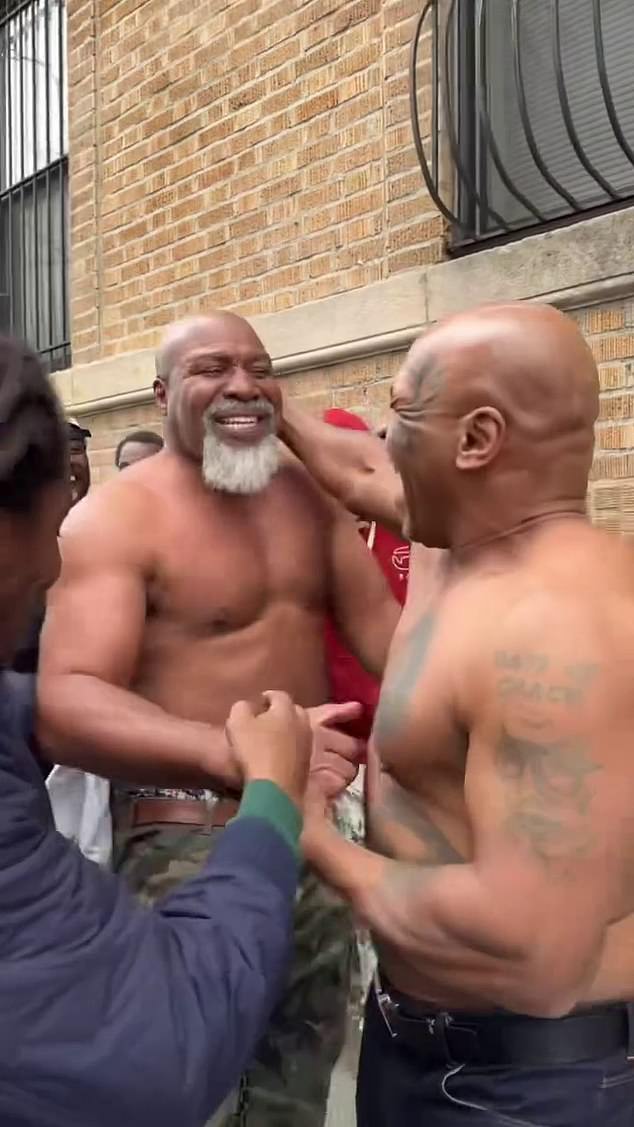 Mike Tyson and Shannon Briggs shared a fun street fight during a meeting in Brooklyn