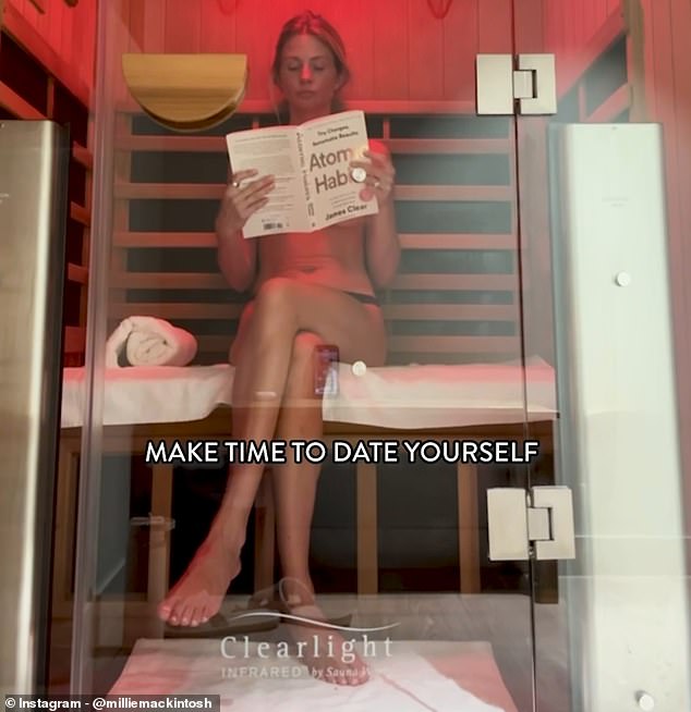 Millie Mackintosh, 34, set pulses racing with a racy topless sauna photo on Instagram on Wednesday as she shared what she does to improve her mood.