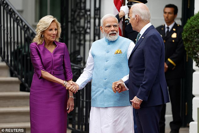 Indian Prime Minister Narendra Modi arrived at the White House last year, where he was welcomed by first lady Jill Biden and President Joe Biden on June 22.
