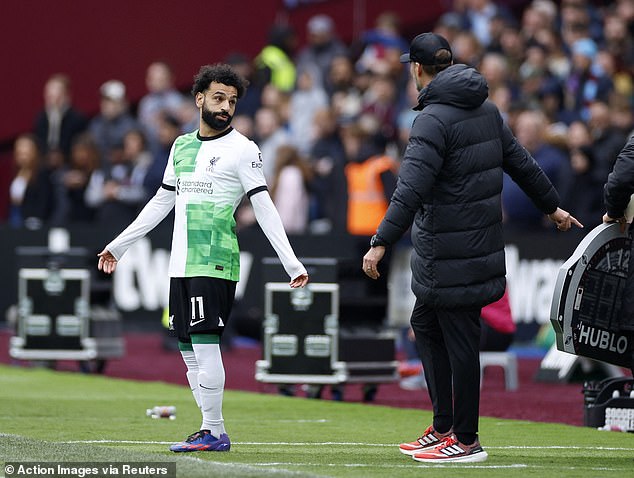 Mohamed Salah and Jurgen Klopp were involved in a heated argument on the bench as the Liverpool star prepared to face West Ham.