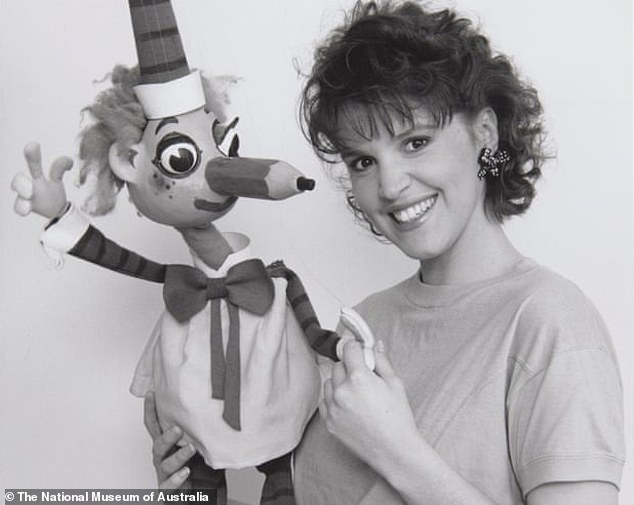 Millions of fans know her as the star of the beloved children's television show Mr. Squiggle.  And now Rebecca Hetherington will pay tribute to the classic show which this year celebrates her 65th birthday.  Pictured: A throwback photo of Rebecca from the 1990s hosting the show.