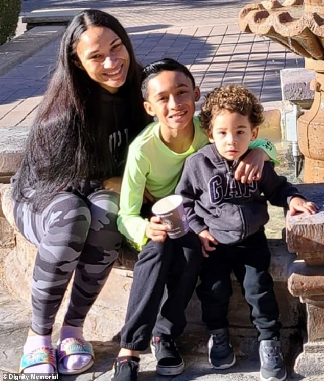 Malia Hoenshell, 29, of Henderson, was killed along with her two children, nine-year-old Zaiden (center) and three-year-old Phoenix (right), on March 20 on US-93 outside Las Vegas .