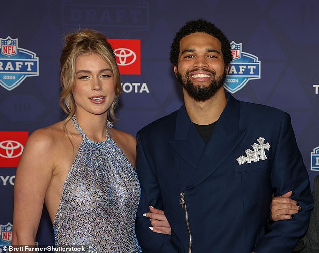 Caleb Williams and his new girlfriend Alina Thyregod on the red carpet at the NFL Draft in Detroit
