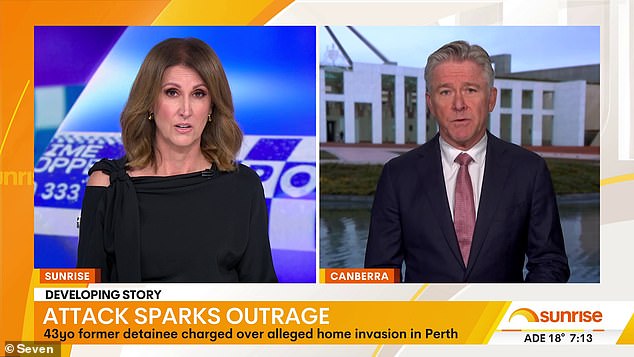 Sunrise host Nat Barr (pictured) accused the government of having a 'code red' after an immigration detainee was released on bail three times before allegedly beating an elderly woman unconscious in her own house.