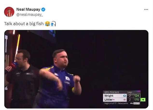 Neal Maupay joked he had caught the 'big fish' after darts star Luke Littler hit back at his post.