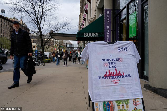 An earthquake souvenir T-shirt is on sale in New York on Friday, hours after a 4.8 magnitude earthquake.