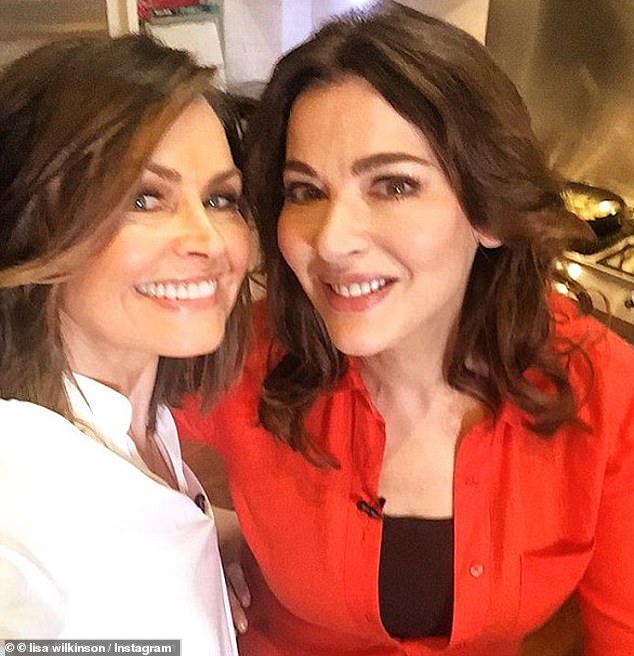 Nigella Lawson (right) congratulated Lisa Wilkinson (left) on her victory in her defamation lawsuit against accused rapist Bruce Lehrmann.