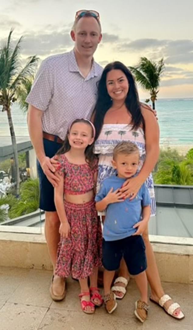 Bryan Hagerich with his wife Ashley and their children, Palmer and Catherine, during the trip to the Turks and Caicos Islands before his arrest for unintentionally carrying ammunition in his luggage.