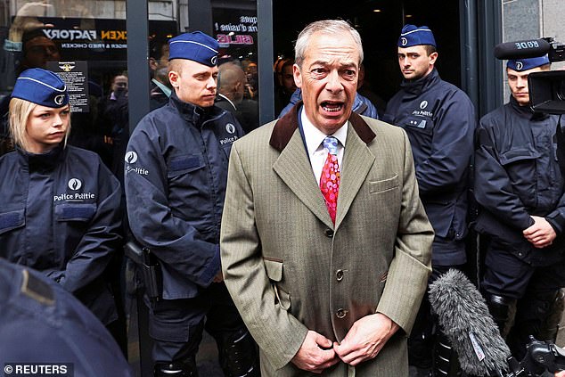 Nigel Farage outside the Brussels event which was briefly called off earlier this week.  What exactly is conservative about it?