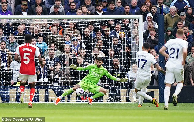 Cristian Romero closed the gap for Tottenham after an error by David Raya